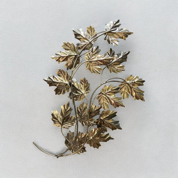 VTG Brass Maple Leaf Wall Art MCM Home Decor Gift Metal Hanging Sculpture - Picture 4 of 4